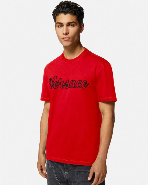 oblečenie X8X8P1405 Versace vyšívané tričko s logom univerzity červená muži