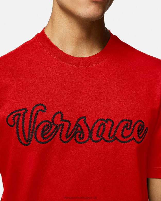 oblečenie X8X8P1405 Versace vyšívané tričko s logom univerzity červená muži