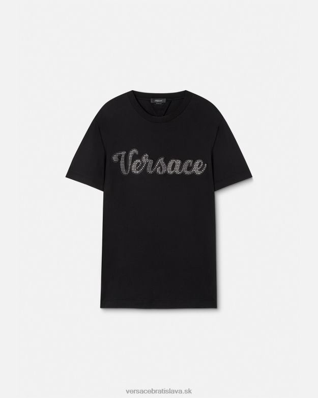 oblečenie X8X8P1406 Versace krištáľové tričko s logom univerzity čierna muži