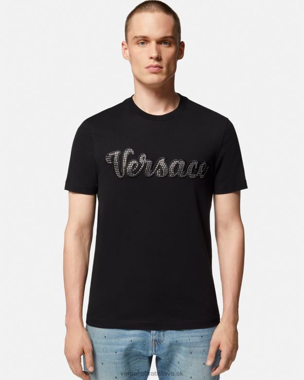 oblečenie X8X8P1406 Versace krištáľové tričko s logom univerzity čierna muži