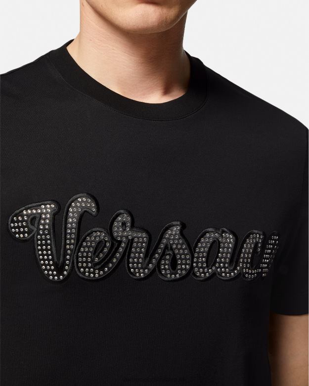 oblečenie X8X8P1406 Versace krištáľové tričko s logom univerzity čierna muži