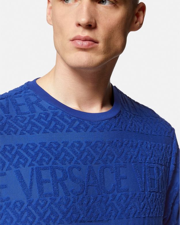 oblečenie X8X8P1407 Versace celoplošné froté tričko Modrá muži