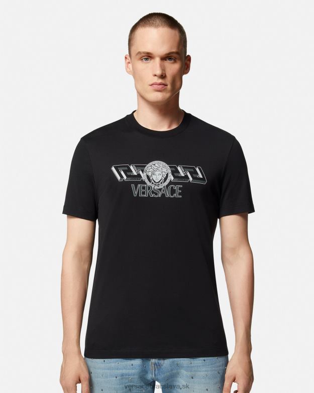 oblečenie X8X8P1409 Versace tričko s logom la greca čierna muži