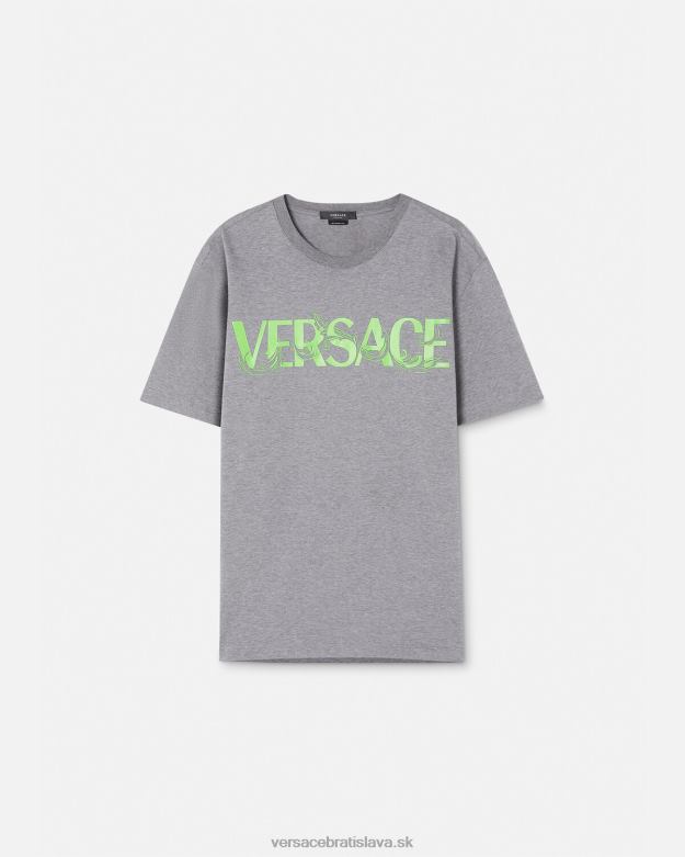 oblečenie X8X8P1410 Versace tričko s vyšívaným logom barocco sivá muži