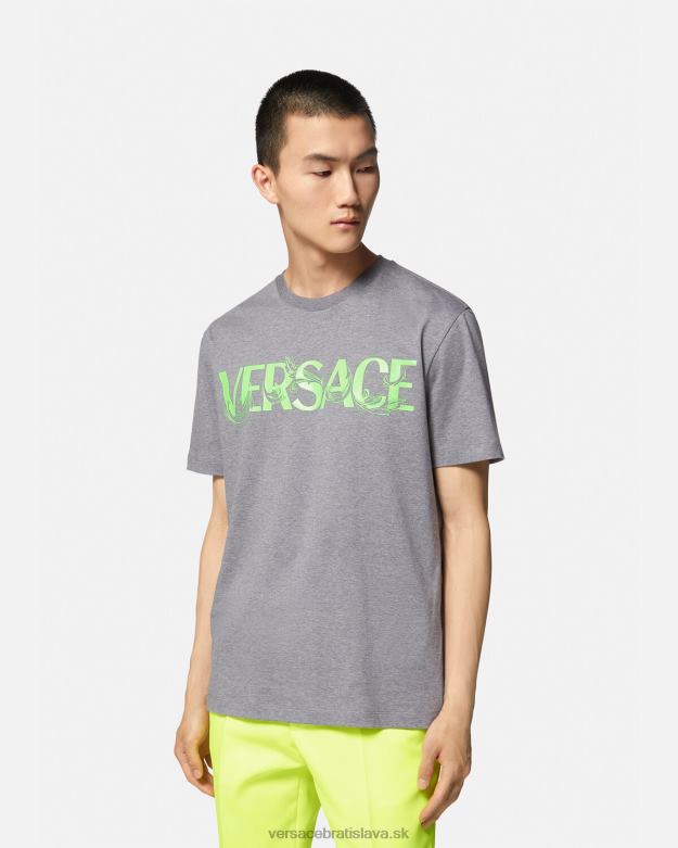 oblečenie X8X8P1410 Versace tričko s vyšívaným logom barocco sivá muži