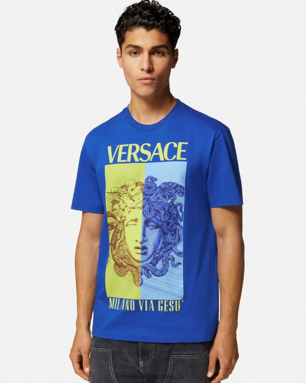 oblečenie X8X8P1411 Versace tričko s grafikou medusa Modrá muži
