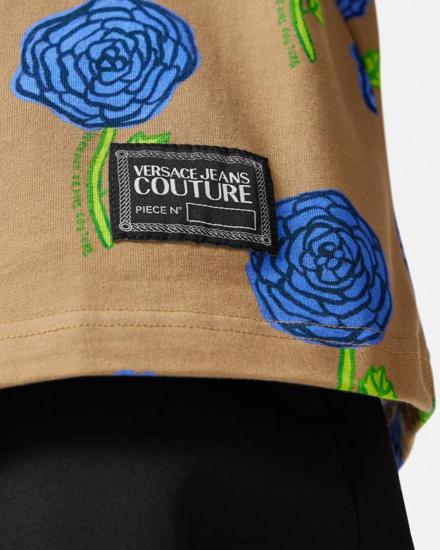 oblečenie X8X8P2371 Versace tričko s ružami hnedá muži