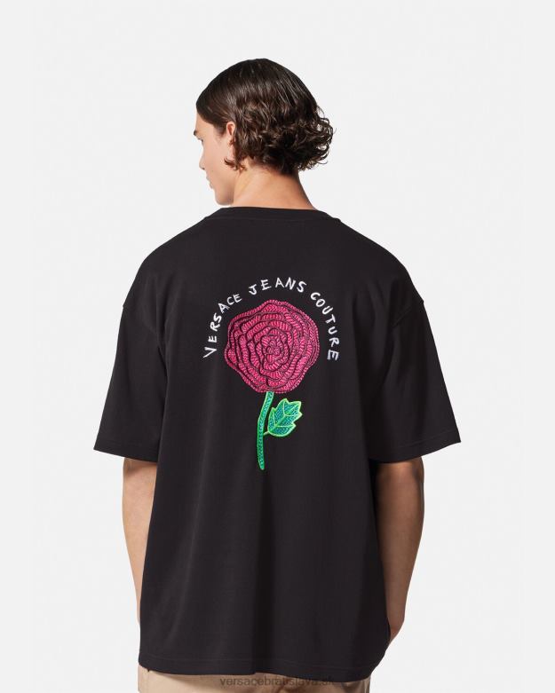 oblečenie X8X8P2372 Versace tričko s logom ruží čierna muži