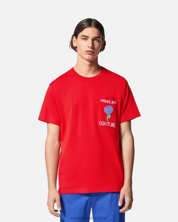 oblečenie X8X8P2373 Versace tričko s logom ruží oranžová muži