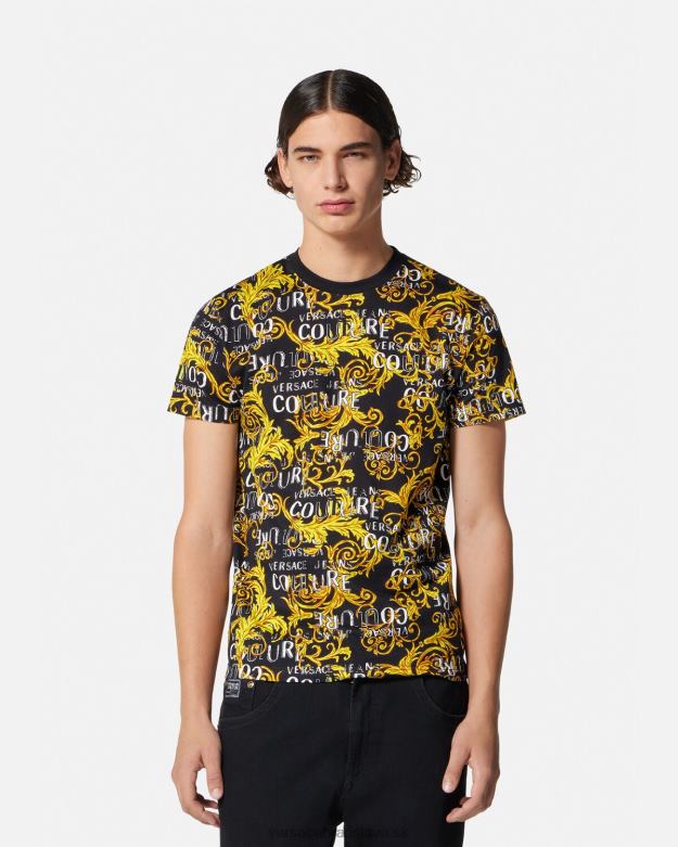 oblečenie X8X8P2387 Versace logo couture tričko čierne zlato muži