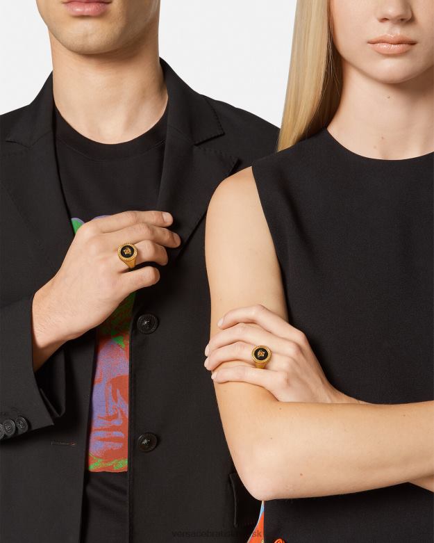 príslušenstvo X8X8P1692 Versace smaltovaný medúzový prsteň čierne zlato muži