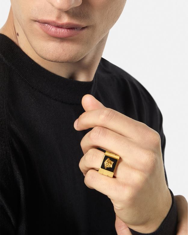 príslušenstvo X8X8P1697 Versace smaltovaný prsteň medúza čierne zlato muži