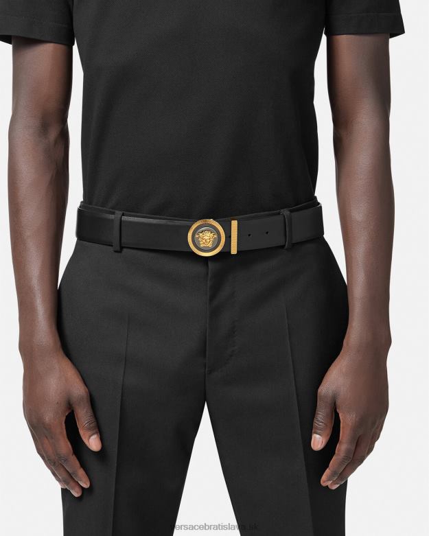 príslušenstvo X8X8P1608 Versace smaltovaná medúza biggie kožený opasok čierne zlato muži