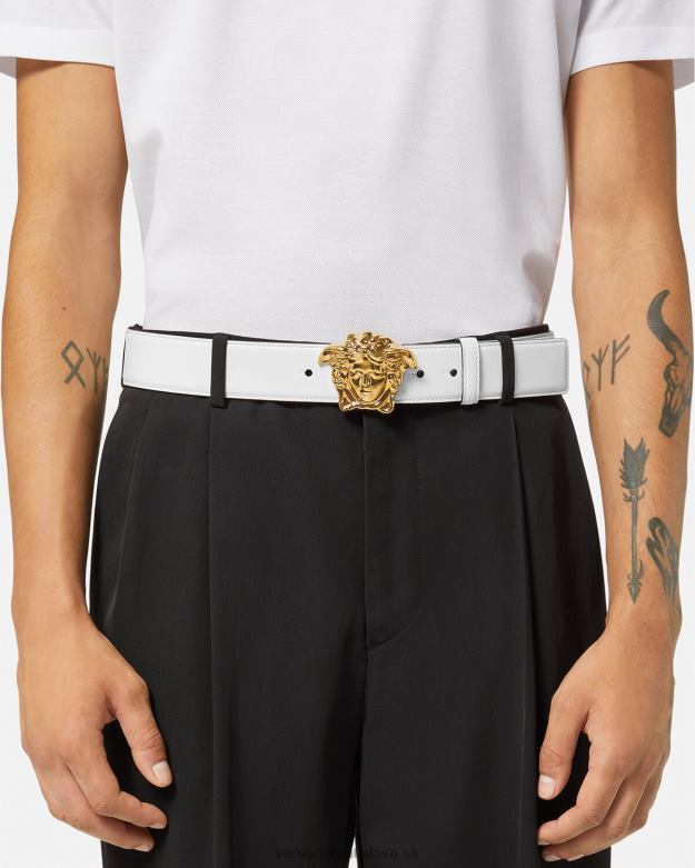 príslušenstvo X8X8P1622 Versace kožený opasok la medusa biele zlato muži