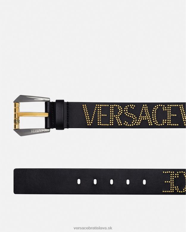 príslušenstvo X8X8P1627 Versace kožený opasok s vyšívaným logom čierne zlato muži