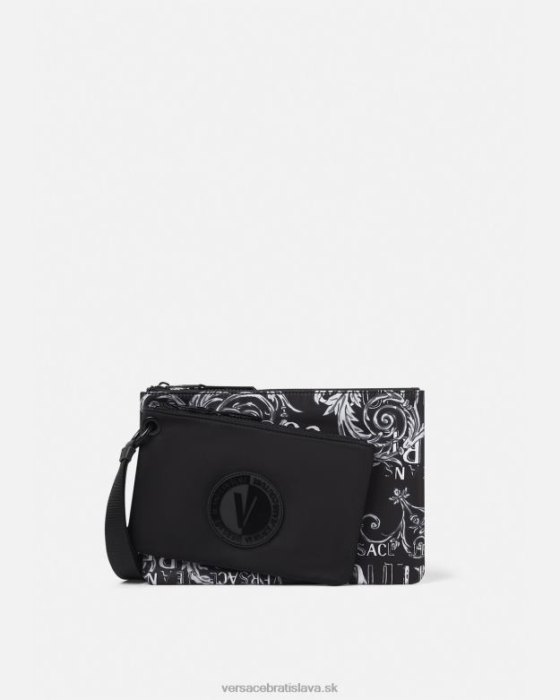príslušenstvo X8X8P2496 Versace dvojité logo couture v-emblémové vrecko čierna a sivá muži
