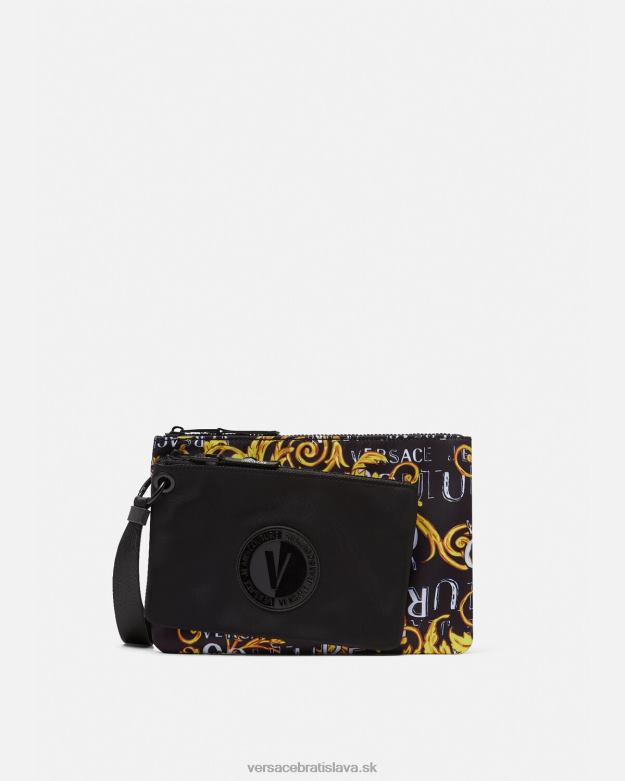 príslušenstvo X8X8P2497 Versace dvojité logo couture v-emblémové vrecko čierne zlato muži