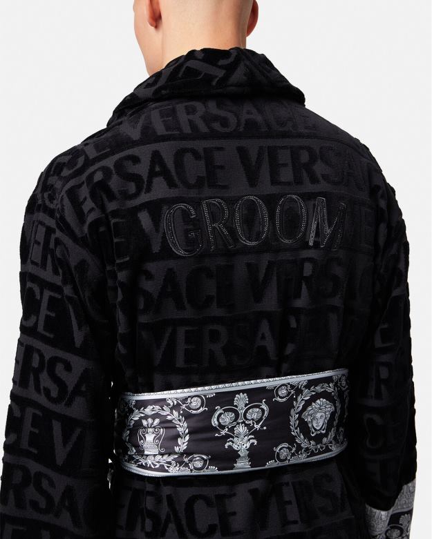 spodná bielizeň a plážové oblečenie X8X8P1743 Versace krištáľový a barokový župan pre ženícha čierna muži