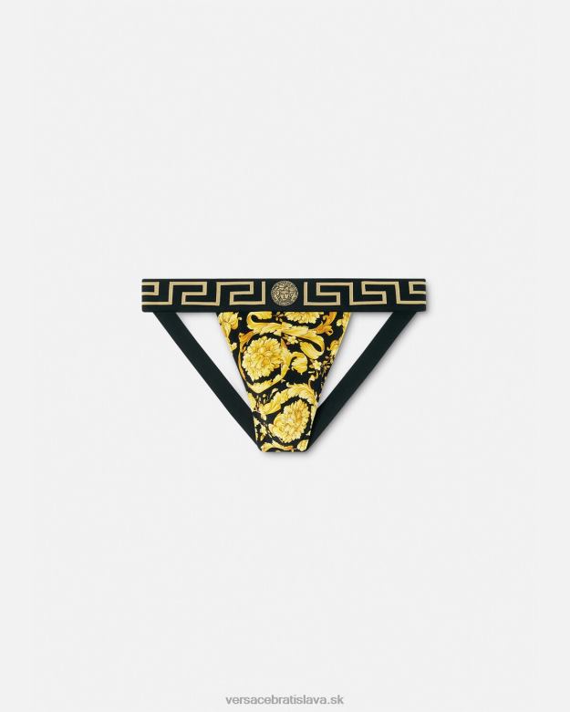 spodná bielizeň a plážové oblečenie X8X8P1768 Versace barocco jockstrap čierna muži