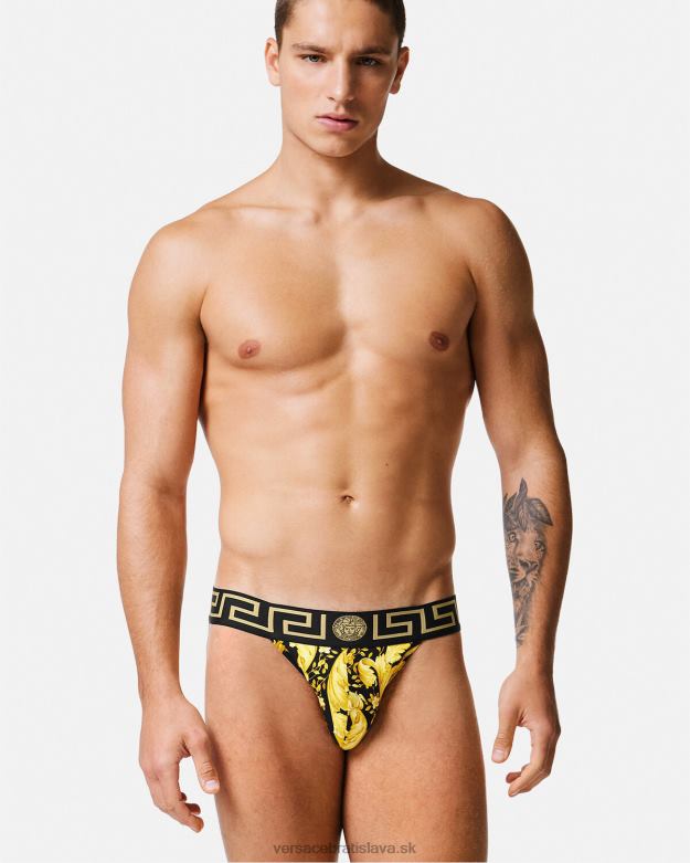 spodná bielizeň a plážové oblečenie X8X8P1768 Versace barocco jockstrap čierna muži