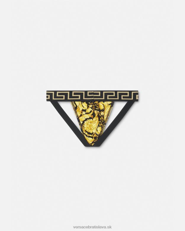 spodná bielizeň a plážové oblečenie X8X8P1768 Versace barocco jockstrap čierna muži