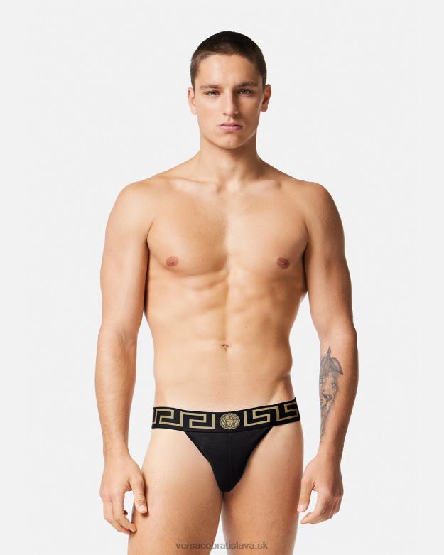 spodná bielizeň a plážové oblečenie X8X8P1774 Versace greca hraničný jockstrap čierna muži