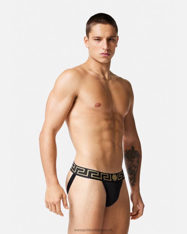 spodná bielizeň a plážové oblečenie X8X8P1774 Versace greca hraničný jockstrap čierna muži