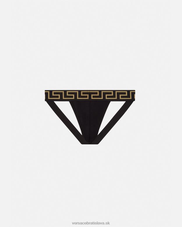 spodná bielizeň a plážové oblečenie X8X8P1774 Versace greca hraničný jockstrap čierna muži