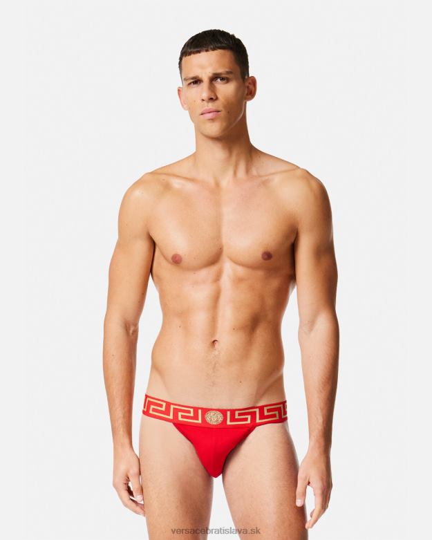 spodná bielizeň a plážové oblečenie X8X8P1775 Versace greca hraničný jockstrap červená muži