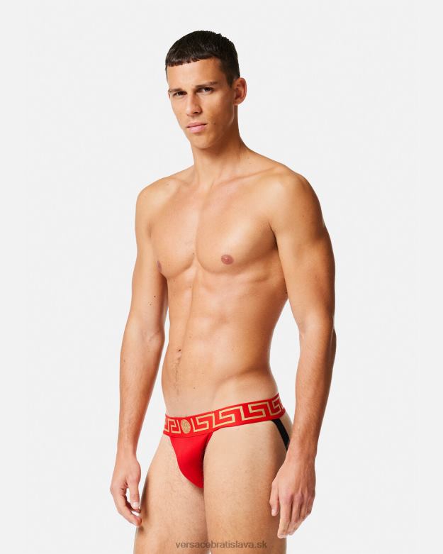 spodná bielizeň a plážové oblečenie X8X8P1775 Versace greca hraničný jockstrap červená muži