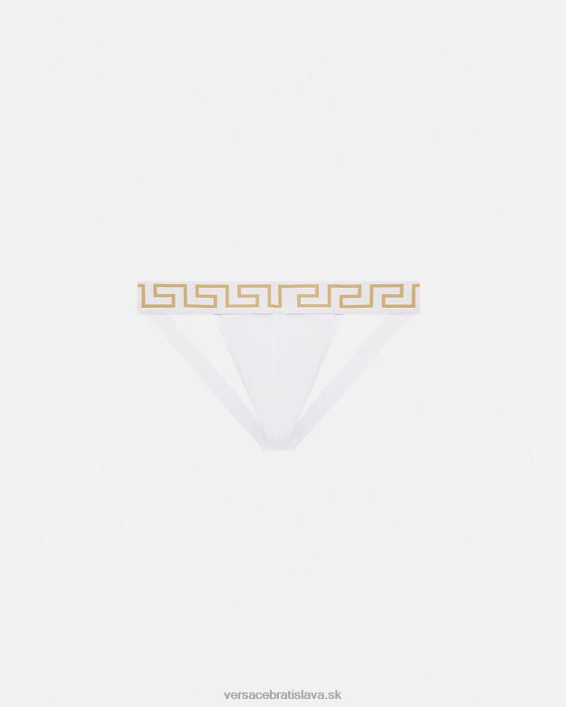 spodná bielizeň a plážové oblečenie X8X8P1776 Versace greca hraničný jockstrap biele zlato muži