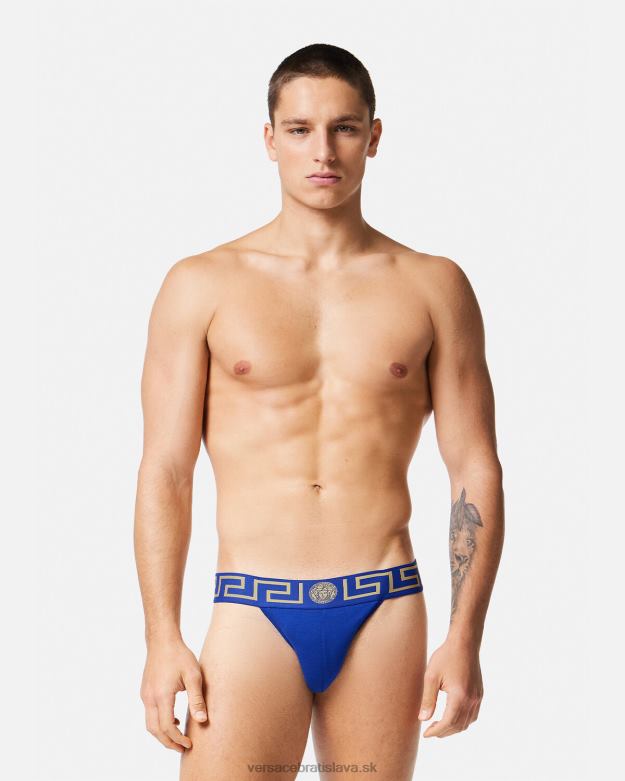 spodná bielizeň a plážové oblečenie X8X8P1777 Versace greca hraničný jockstrap Modrá muži