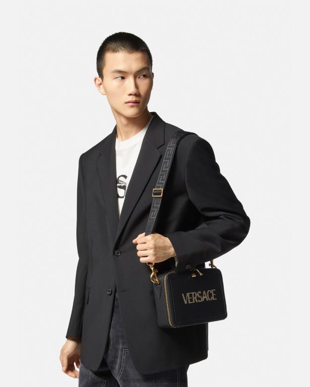 tašky X8X8P1502 Versace messenger taška s logom čierna muži