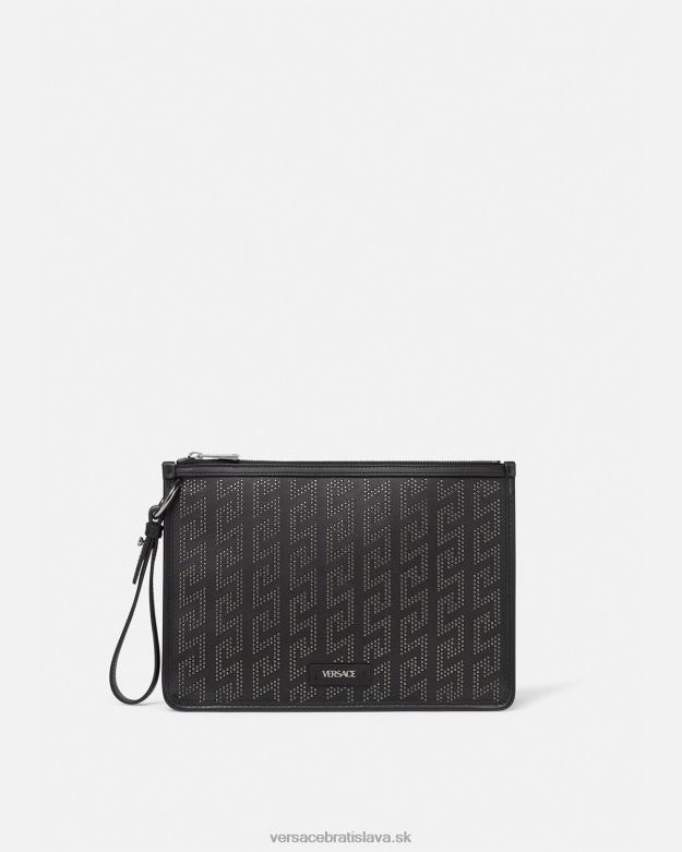 tašky X8X8P1475 Versace crossbody kabelka greca s cvočkami čierna muži