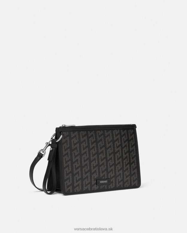 tašky X8X8P1475 Versace crossbody kabelka greca s cvočkami čierna muži