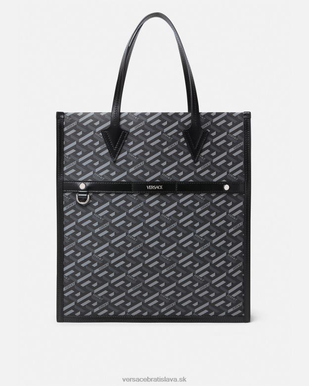 tašky X8X8P1476 Versace la greca signature vysoká kabelka čierna a sivá muži