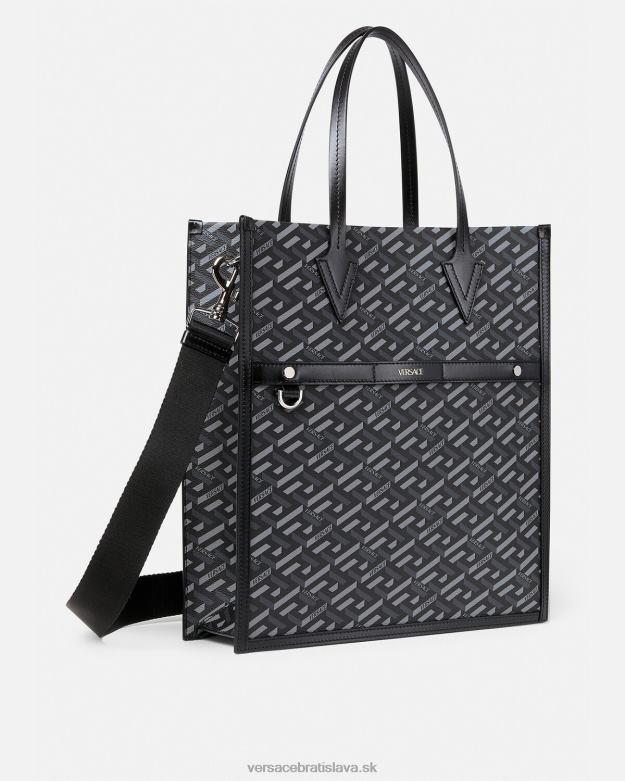 tašky X8X8P1476 Versace la greca signature vysoká kabelka čierna a sivá muži