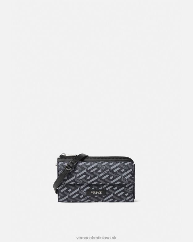 tašky X8X8P1484 Versace crossbody kabelka s podpisom la greca čierna a sivá muži