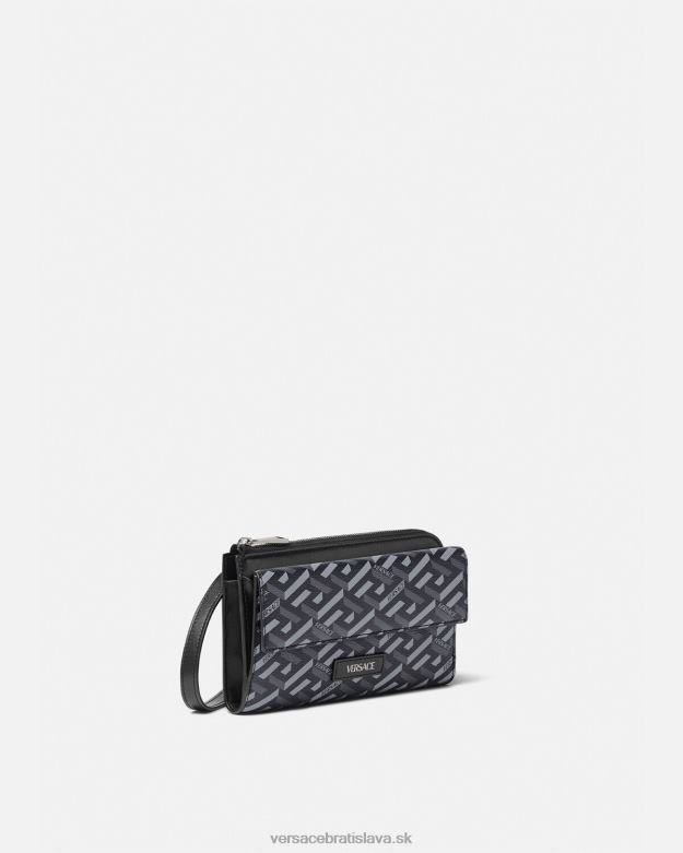 tašky X8X8P1484 Versace crossbody kabelka s podpisom la greca čierna a sivá muži