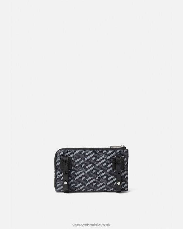 tašky X8X8P1484 Versace crossbody kabelka s podpisom la greca čierna a sivá muži