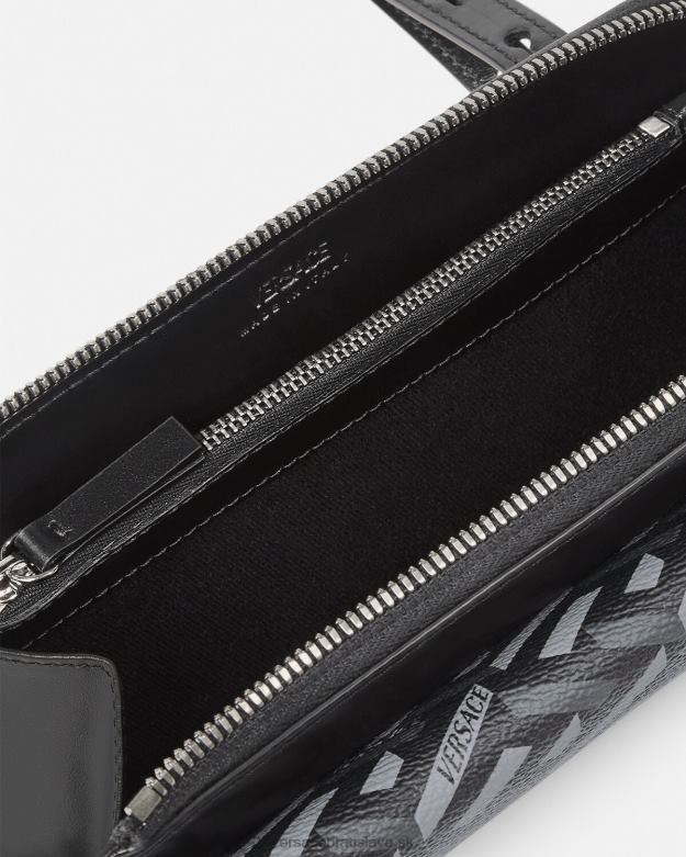 tašky X8X8P1484 Versace crossbody kabelka s podpisom la greca čierna a sivá muži