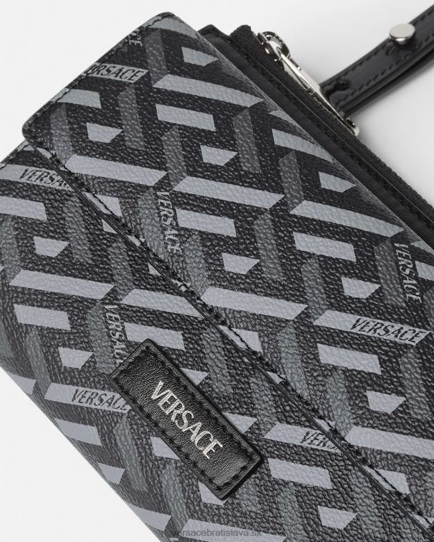 tašky X8X8P1484 Versace crossbody kabelka s podpisom la greca čierna a sivá muži