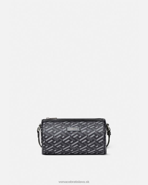 tašky X8X8P1485 Versace crossbody kabelka s podpisom la greca čierna a sivá muži