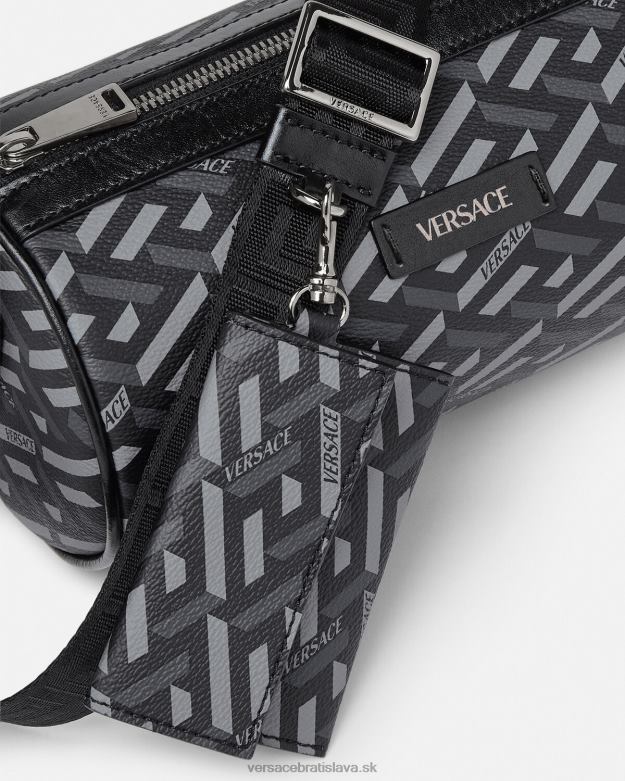 tašky X8X8P1485 Versace crossbody kabelka s podpisom la greca čierna a sivá muži