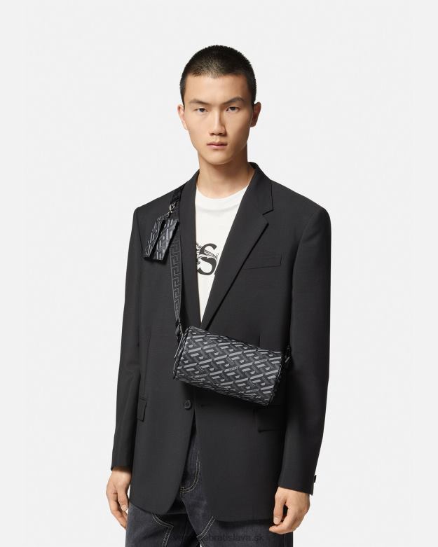 tašky X8X8P1485 Versace crossbody kabelka s podpisom la greca čierna a sivá muži
