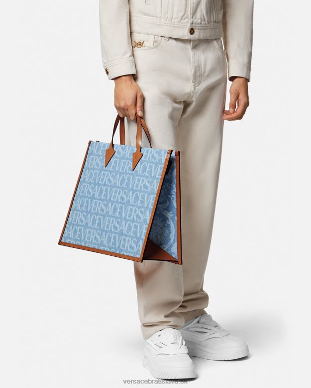 tašky X8X8P1505 Versace celoplošná džínsová kabelka Modrá muži