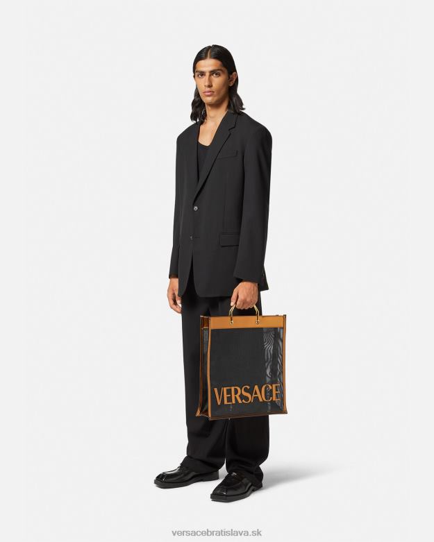 tašky X8X8P1509 Versace vysoká nákupná taška čierna a karamelová muži