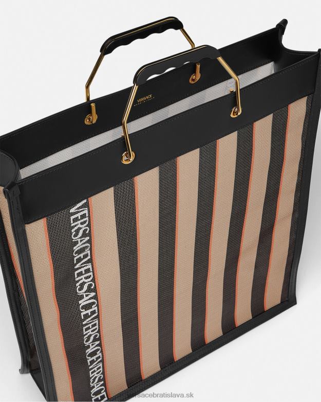 tašky X8X8P1510 Versace pruhovaná nákupná taška čierna a béžová muži