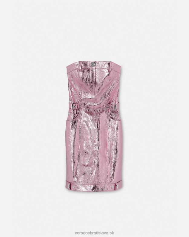 oblečenie X8X8P14 Versace metalické kožené minišaty medusa Ružová ženy