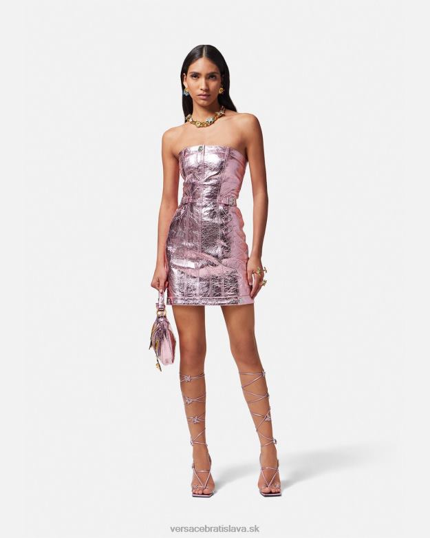 oblečenie X8X8P14 Versace metalické kožené minišaty medusa Ružová ženy